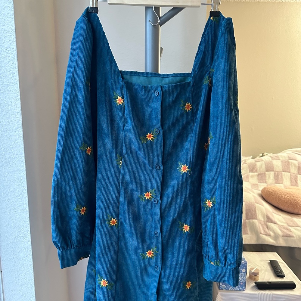 Cider Floral Corduroy Dress - Teal